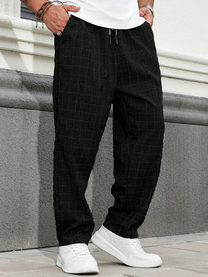 Pantalón de Corte Recto con Motivo Cuadriculado y Cintura Elástica para Hombre | Ideal para Uso Diario