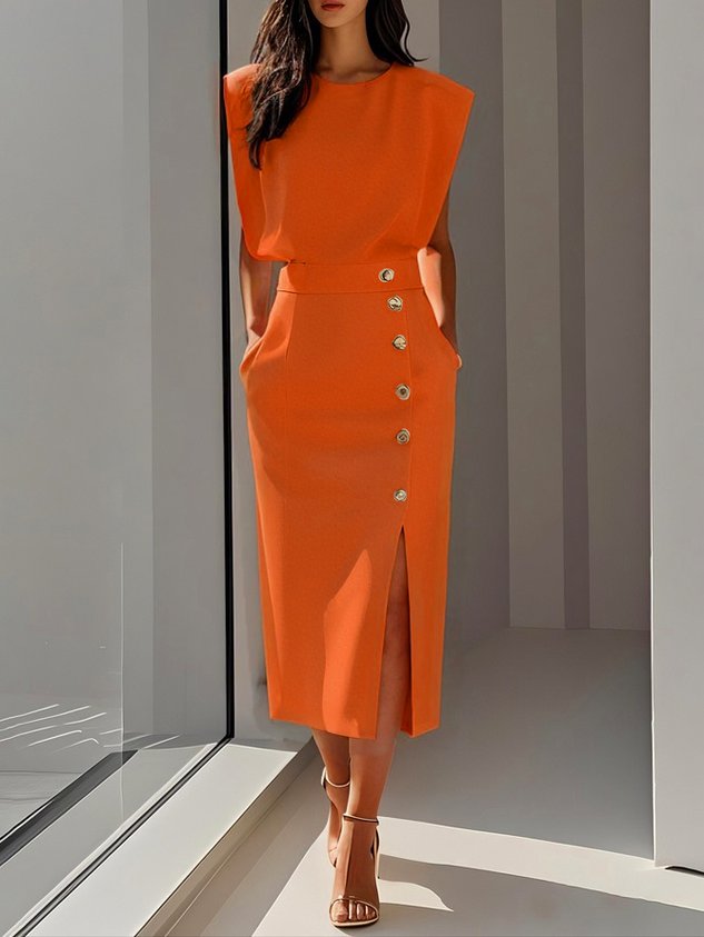 Vestido Midi Sin Mangas Con Botones Frontales Para Mujer | Ideal Para Uso Diario Y Ocasiones