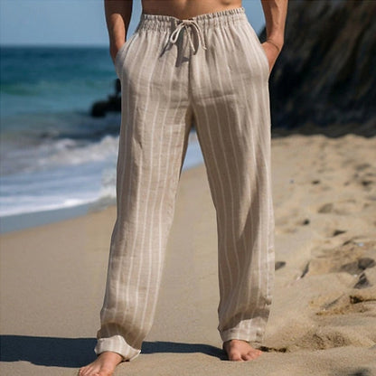 Pantalón De Corte Recto Con Cintura Elástica Y Rayas Verticales Para Hombre | Ideal Para Uso Diario