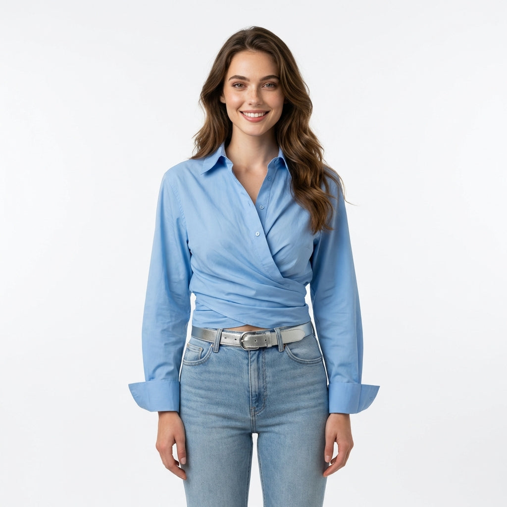 Blusa Cruzada Con Efecto Drapeado Y Corte Ajustado Para Mujer | Ideal Para Oficina Y Uso Diario