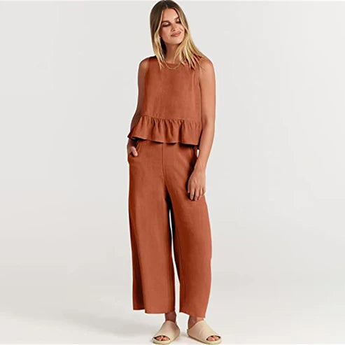 Conjunto De Dos Piezas Sin Mangas Para Mujer | Ideal Para Verano Y Uso Casual