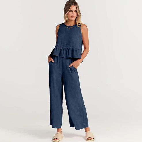 Conjunto De Dos Piezas Sin Mangas Para Mujer | Ideal Para Verano Y Uso Casual
