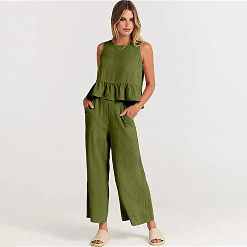 Conjunto De Dos Piezas Sin Mangas Para Mujer | Ideal Para Verano Y Uso Casual