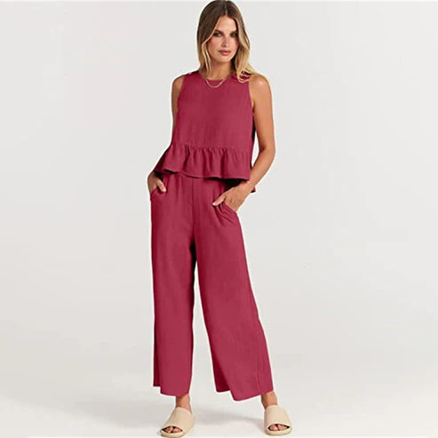 Conjunto De Dos Piezas Sin Mangas Para Mujer | Ideal Para Verano Y Uso Casual