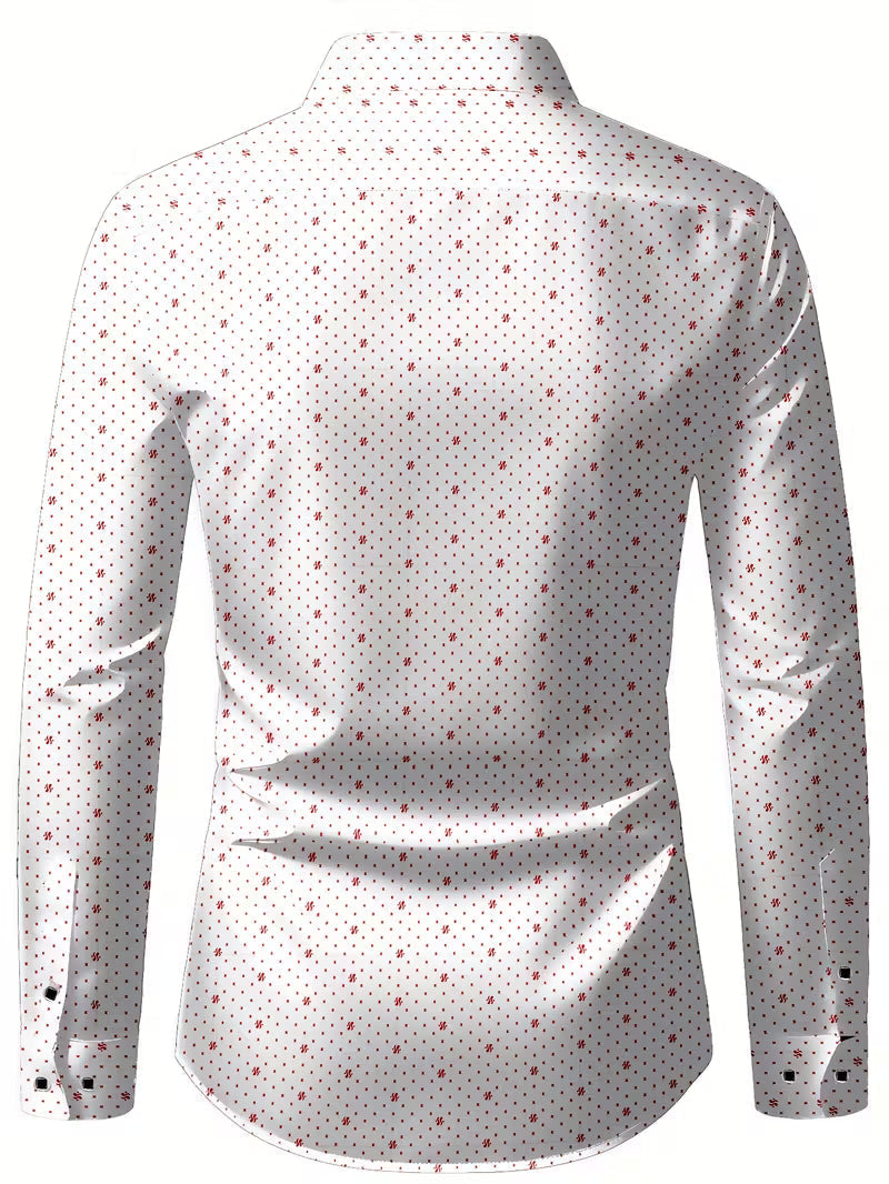 Camisa de Manga Larga con Motivo Microimpreso y Cuello Clásico para Hombre | Ideal para Uso Diario y Contextos Formales