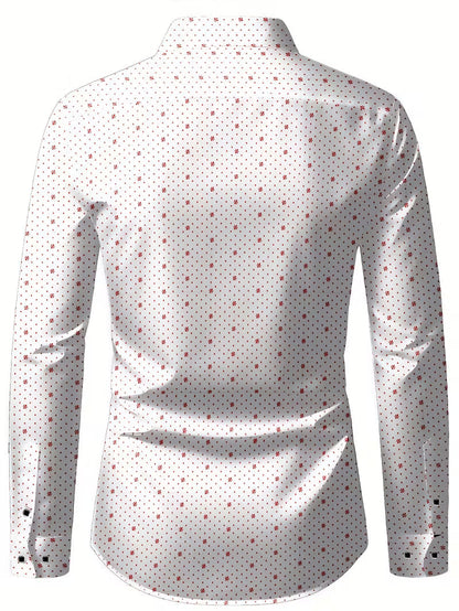 Camisa de Manga Larga con Motivo Microimpreso y Cuello Clásico para Hombre | Ideal para Uso Diario y Contextos Formales