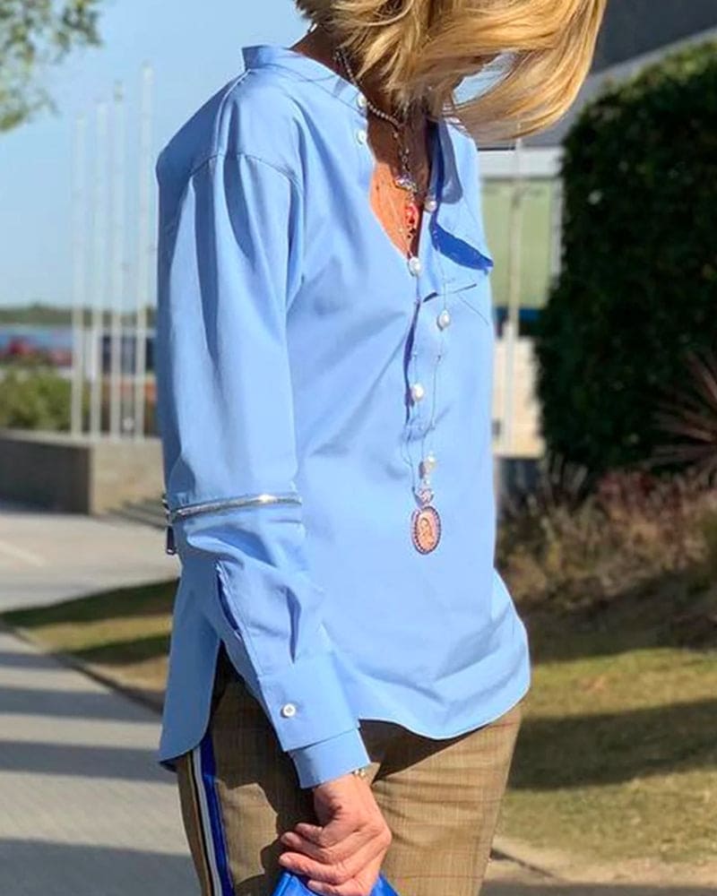 Blusa de Manga Larga con Botones Laterales para Mujer | Ideal para Uso Diario y Oficina