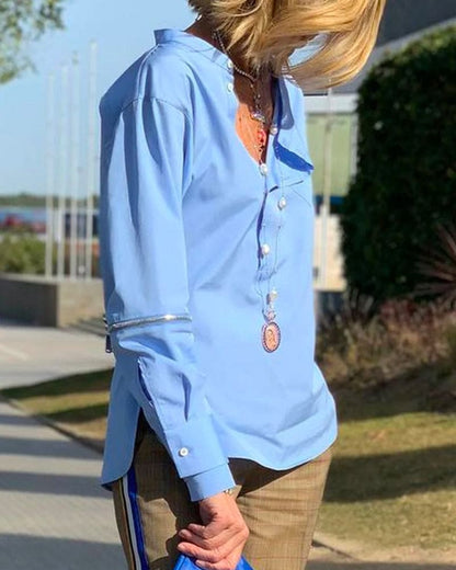 Blusa de Manga Larga con Botones Laterales para Mujer | Ideal para Uso Diario y Oficina