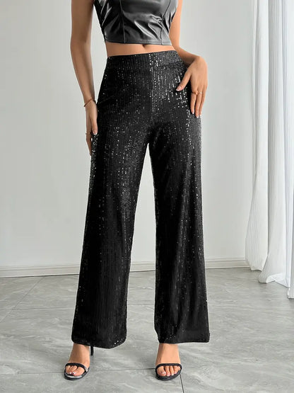 Pantalón Amplio Con Acabado De Lentejuelas Para Mujer | Ideal Para Uso Festivo