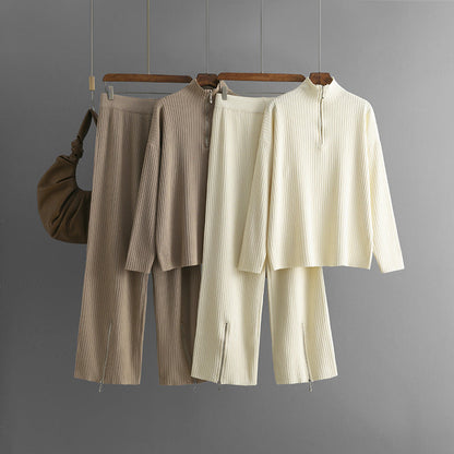 Conjunto de Top con Cremallera y Pantalón de Corte Amplio para Mujer | Ideal para Uso Diario y Salidas Informales