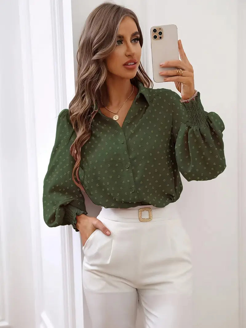 Blusa Con Motivo De Puntos Suizos Y Diseño Plisado Para Mujer | Ideal Para Uso Diario Y Oficina