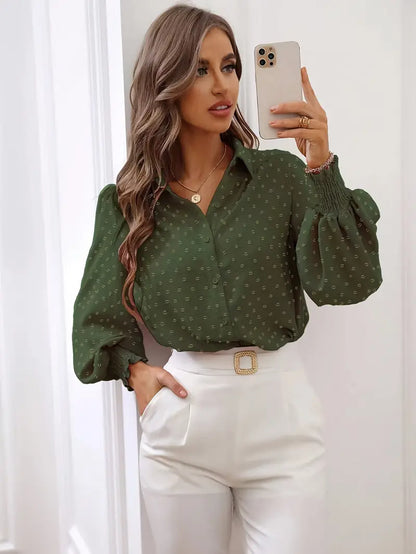 Blusa Con Motivo De Puntos Suizos Y Diseño Plisado Para Mujer | Ideal Para Uso Diario Y Oficina
