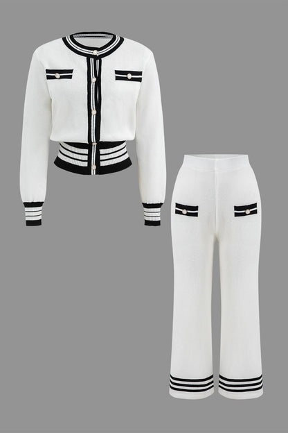 Conjunto De Dos Piezas Para Mujer Con Cárdigan Corto Y Pantalón Amplio | Ideal Para Uso Diario Y Trabajo