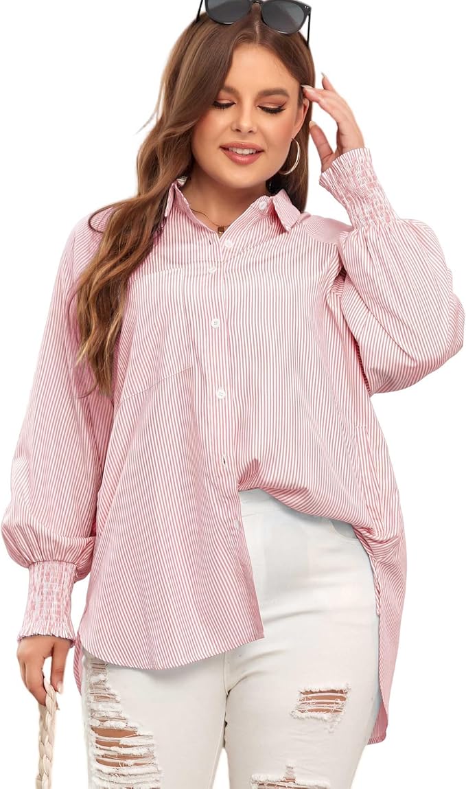 Camisa Midi Con Estampado De Rayas Y Mangas Oversize Para Mujer | Ideal Para Uso Diario Y Viajes