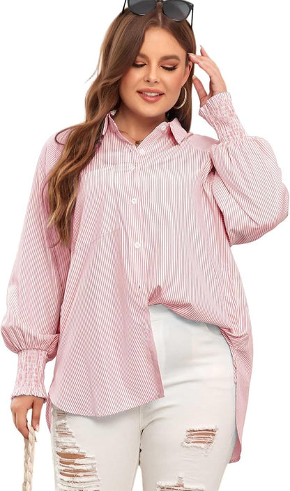 Camisa Midi Con Estampado De Rayas Y Mangas Oversize Para Mujer | Ideal Para Uso Diario Y Viajes