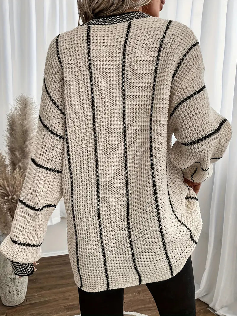 Jersey De Manga Larga Con Rayas Verticales Para Mujer | Ideal Para Uso Diario Y Superposición