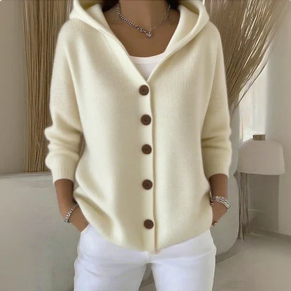 Gilet de Punto con Capucha y Cierre de Botones para Mujer | Ideal para Entretiempo
