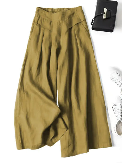 Pantalón De Corte Amplio Con Cintura Elástica Trasera Y Bolsillos Laterales Para Mujer | Ideal Para Uso Diario