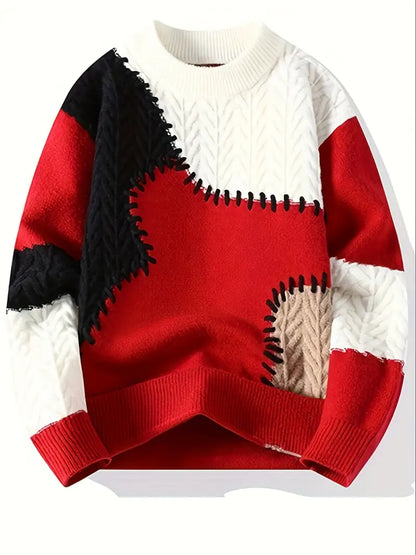 Jersey Con Diseño Patchwork Y Cuello Redondo Para Hombre | Ideal Para Uso Diario