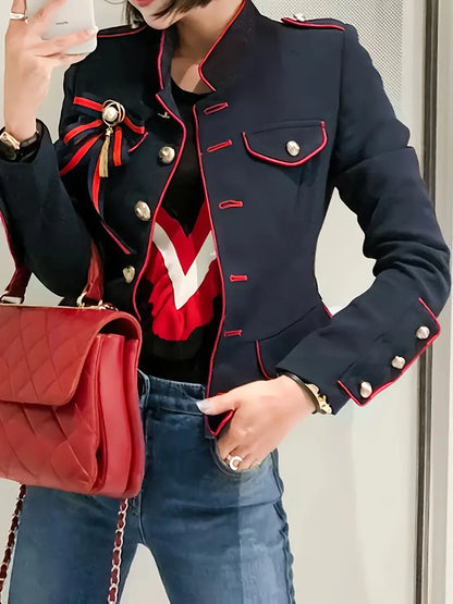 Chaqueta Con Cierre De Botones Y Puños Con Botones Para Mujeres | Ideal Para Uso Diario O Ocasiones
