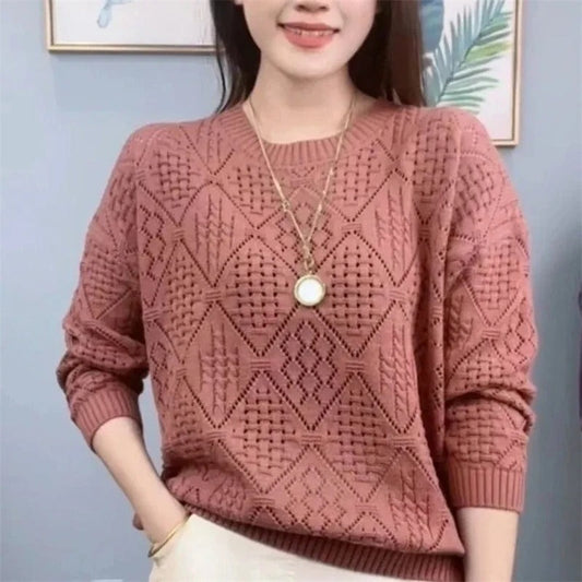 Jersey De Punto Calado Con Cuello Redondo Para Mujer | Ideal Para Uso Diario Y Todas Las Estaciones