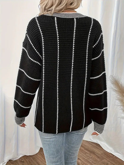 Jersey De Manga Larga Con Rayas Verticales Para Mujer | Ideal Para Uso Diario Y Superposición