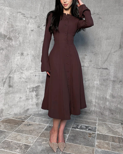Vestido Midi con Botonadura Frontal y Cintura Entallada para Mujer | Ideal para Eventos Formales