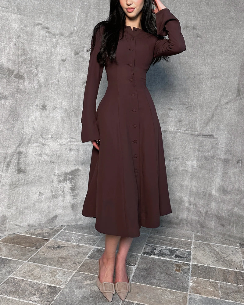 Vestido Midi con Cuello Redondo y Cintura Ajustada para Mujer | Ideal para Uso Diario