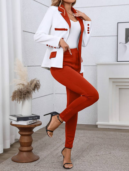 Conjunto de Dos Piezas con Blazer Estructurado y Pantalón Ajustado para Mujer | Ideal para Oficina o Eventos