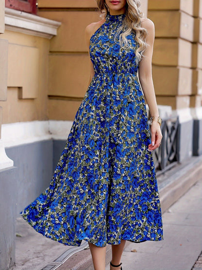 Vestido Midi Con Corte Ajustado, Falda Evasé Y Cuello Alto Para Mujer | Ideal Para Uso Diario O Eventos