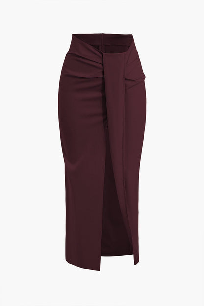 Falda Midi de Talle Alto con Drapé Frontal y Fenda Lateral para Mujer | Ideal para Uso Diario o Eventos Planificados