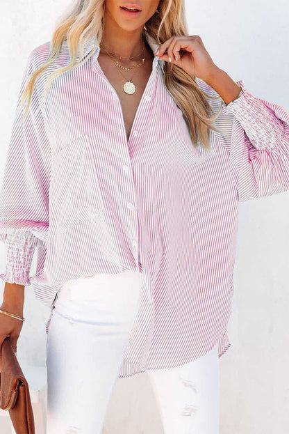 Camisa Midi Con Estampado De Rayas Y Mangas Oversize Para Mujer | Ideal Para Uso Diario Y Viajes