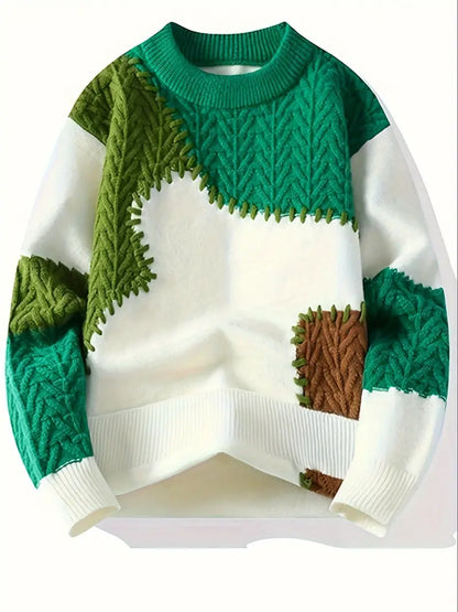 Jersey Con Diseño Patchwork Y Cuello Redondo Para Hombre | Ideal Para Uso Diario