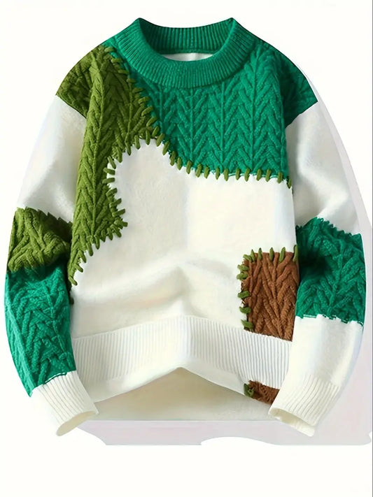 Jersey Con Diseño Patchwork Y Cuello Redondo Para Hombre | Ideal Para Uso Diario