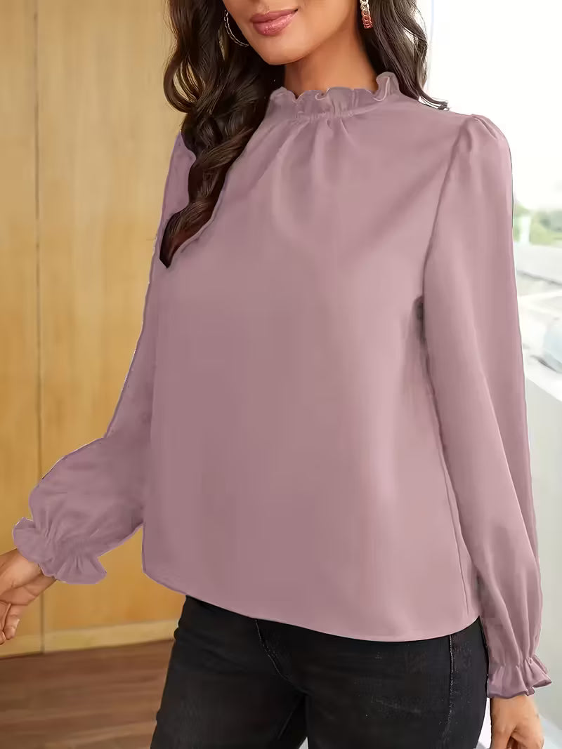 Blusa con Cuello Volanteado y Mangas Abullonadas para Mujeres | Ideal para Uso Diario y Ocasiones Informales