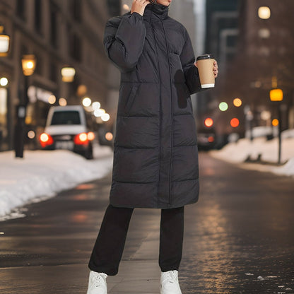 Chaqueta Acolchada Larga Con Cierre Frontal Para Mujer | Ideal Para Temporada De Frío