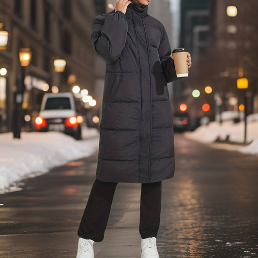 Chaqueta Acolchada Larga Con Cierre Frontal Para Mujer | Ideal Para Temporada De Frío
