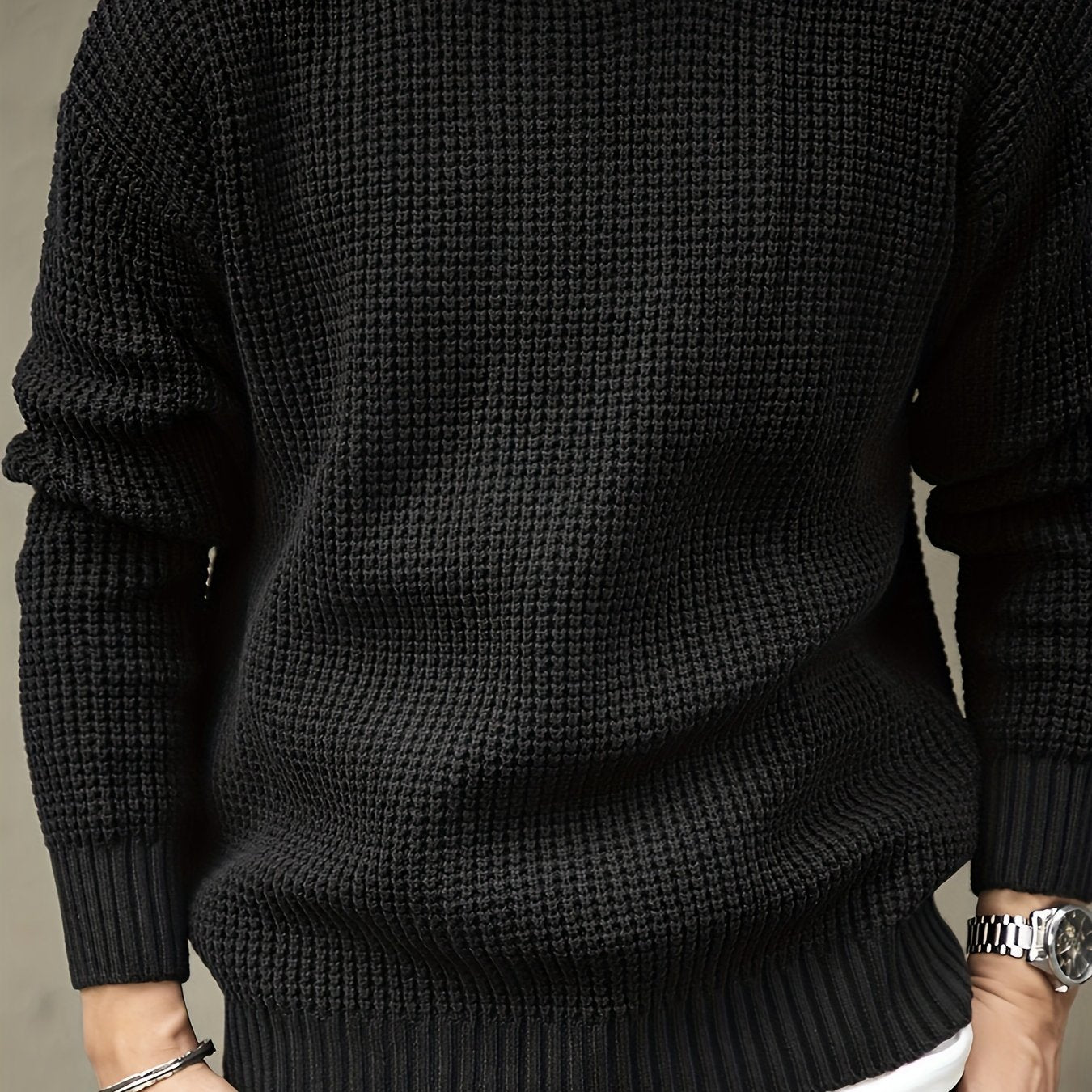Jersey De Manga Larga Con Textura Grabada Para Hombre | Ideal Para Uso Diario Informal Y Semi-Formal
