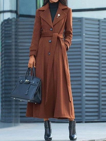 Abrigo Largo con Cinturón Ajustable y Cuello de Solapa para Mujer | Ideal para Invierno