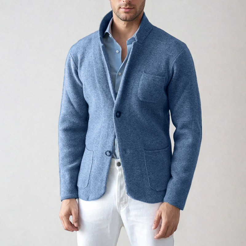 Blazer Para Hombre De Corte Fluido Con Bolsillos Patch Y Cuello Alto | Ideal Para Uso Formal Y Casual
