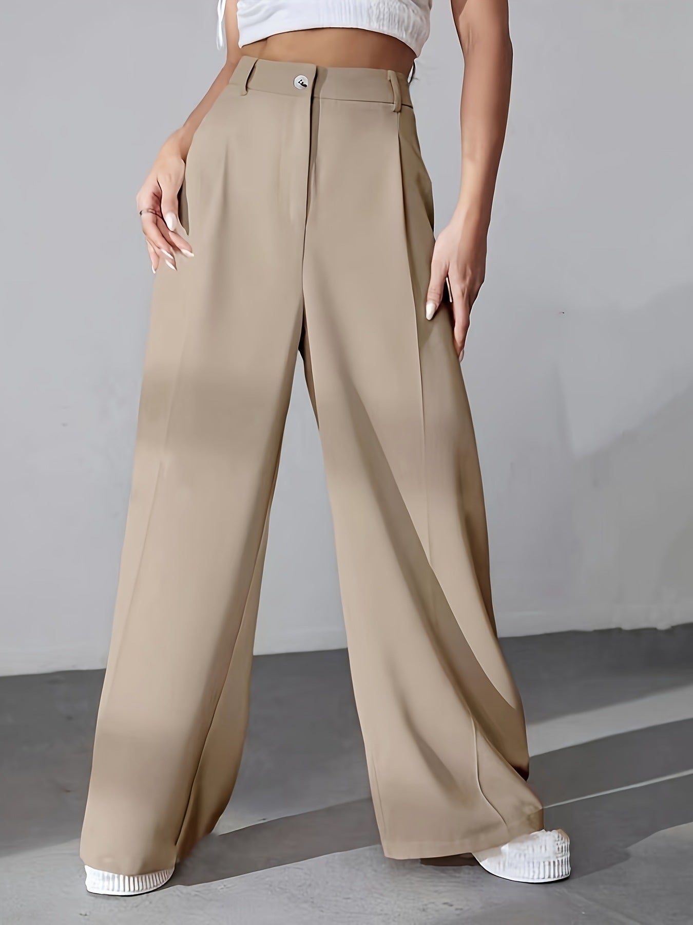 Pantalón De Pierna Ancha Con Pliegues Frontales Y Tiro Alto Para Mujer | Ideal Para Uso Profesional Y Diario