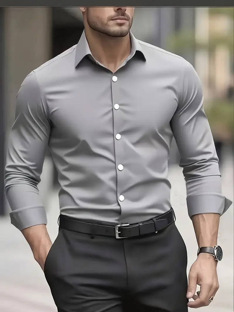 Camisa De Manga Larga Con Cierre De Botones Para Hombres | Ideal Para Uso Diario Y Ocasiones Formales