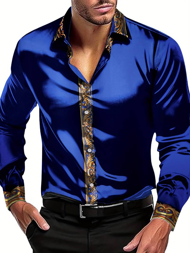 Camisa De Manga Larga Con Detalles Contrastados Y Diseño Patchwork Para Hombre | Ideal Para Ocasiones Formales Y Semi-Formales