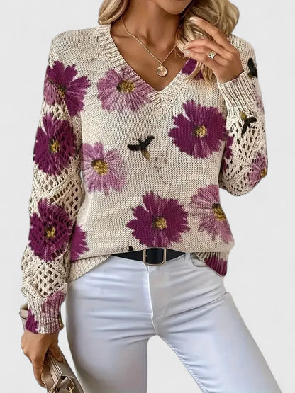 Jersey De Manga Larga Con Motivo Floral Y Cuello En V Para Mujer | Ideal Para Uso Diario