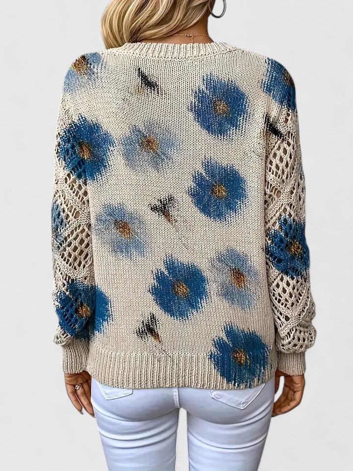 Jersey De Manga Larga Con Motivo Floral Y Cuello En V Para Mujer | Ideal Para Uso Diario