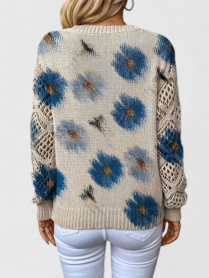 Jersey De Manga Larga Con Motivo Floral Y Cuello En V Para Mujer | Ideal Para Uso Diario