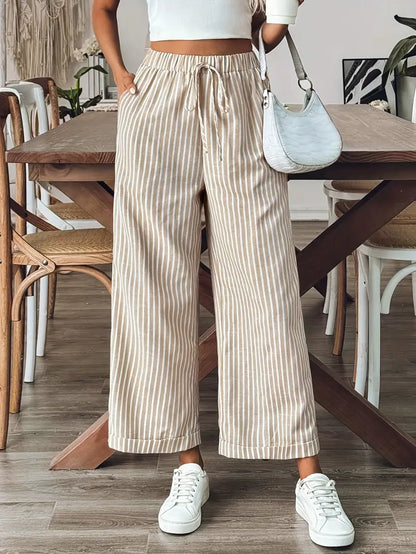 Pantalón Recto a Rayas con Cintura Elástica para Mujer | Ideal para Trabajo y Salidas Informales