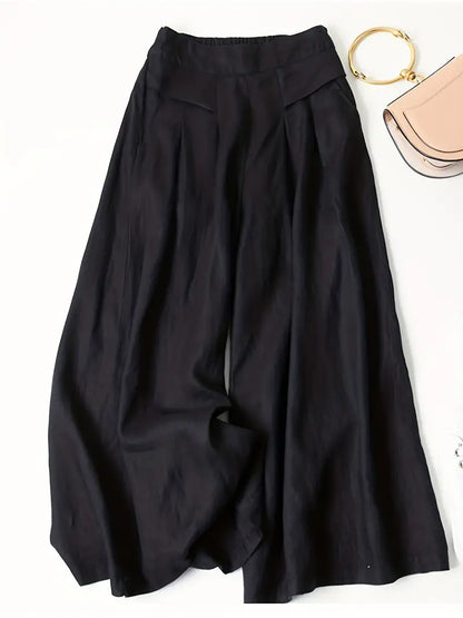 Pantalón De Corte Amplio Con Cintura Elástica Trasera Y Bolsillos Laterales Para Mujer | Ideal Para Uso Diario