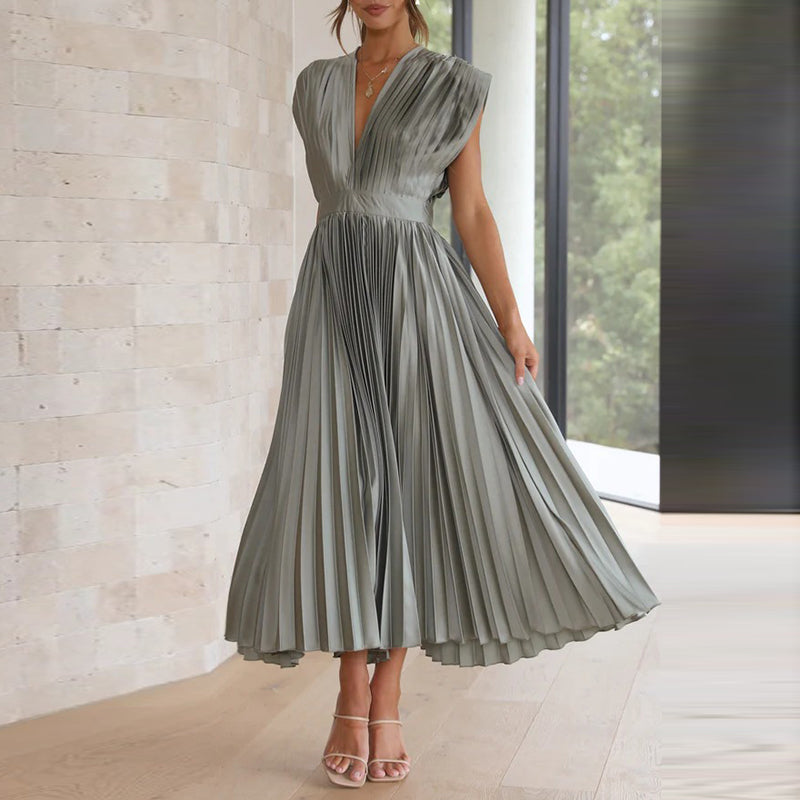 Vestido Midi con Escote en V y Drapes Para Mujer | Ideal Para Bodas, Garden-Parties y Eventos