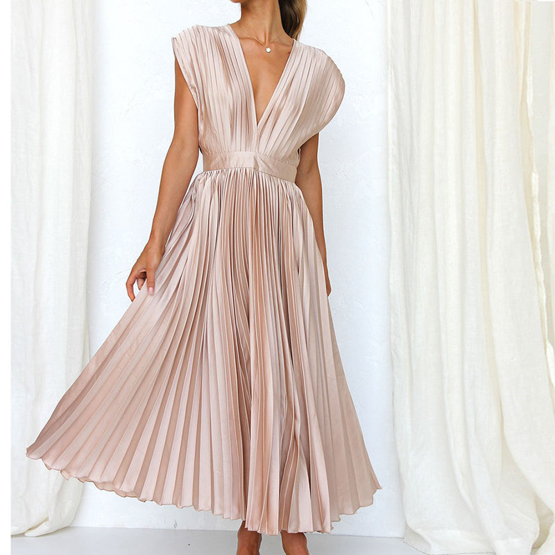 Vestido Midi con Escote en V y Drapes Para Mujer | Ideal Para Bodas, Garden-Parties y Eventos